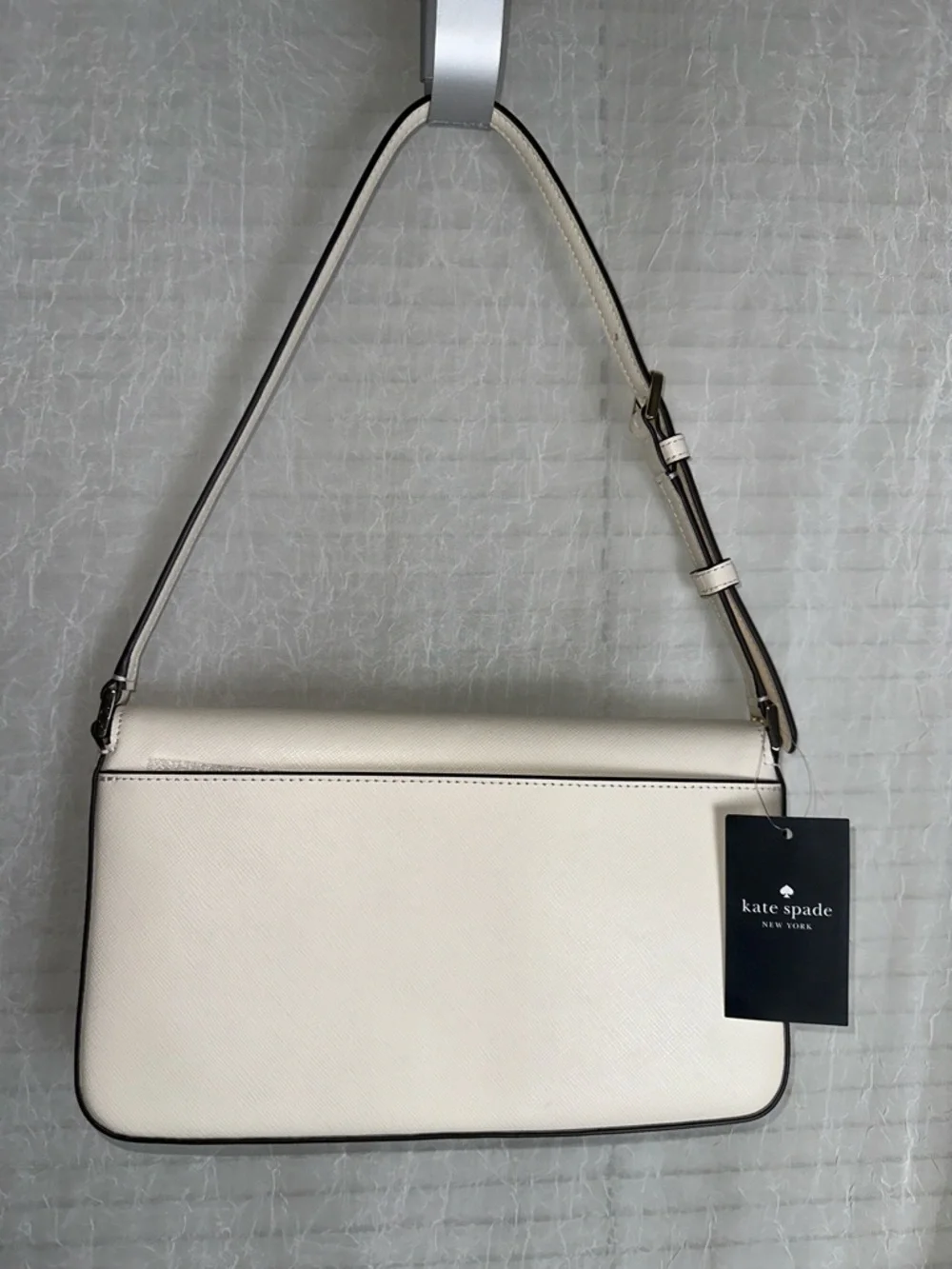 kate spade Staci Meringue Ivory Gold Tone Saffiano Leather Small Hobo Bag